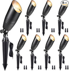 Spot Light Brass - Outdoor Landscape Spotlights LED, 12V Low Voltage Landscaping Uplights, Hard-Wired All Weather Black for Backyard Lawn with No Bulbs (8 Pack)