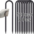 VVOKGO Trampoline Stakes 12 Inches Anchors High Wind Heavy Duty, 8-Pack U Shaped Tie Down Anchor Kit for Ground, Camping Tent, Soccer Net, Swing Set, Black