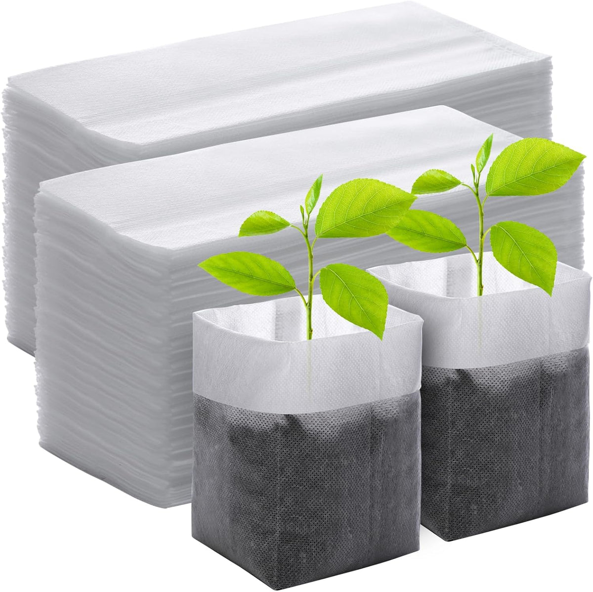 GREANER 200 PCS Nursery Grow Bags, 7.8x8.6 inch Fabric Seedling Plant Grow Bags, Vegetables Fabric Plant Pots for Gardening Seed Starts - White