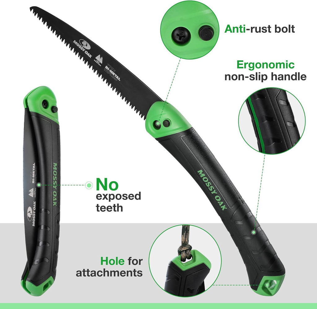 MOSSY OAK Folding Saw - 7 Inch Pruning Handsaw with Pouch, D6A & M2 Bimetal Saw Blade, Hunting Saw Foldable for Deer, Tree, Wood, and Limb Cutting