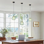 KCO Lighting Single Green Glass Pendant Light Large Globe Pendant Lighting Nordic Ribbed Ceiling Hanging Chandelier Light Vintage Dining Room Kitchen Island Light Fixture