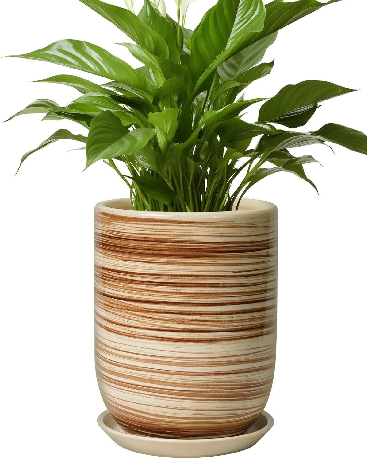 8 Inch Plant Pot, Ceramic Planter for Outdoor Plants, Large Plant Pot Indoor with Drainage Hole and Saucer, Modern Flower Pot for Home Garden Decor Yellow