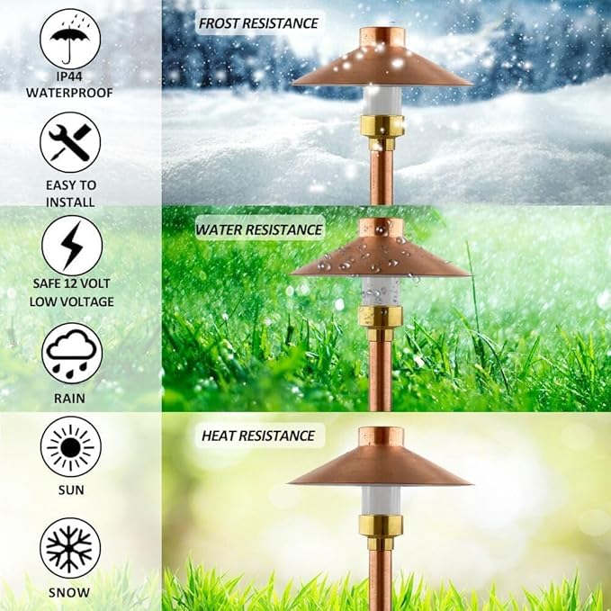 LED Pathway 126 Landscape Light 12V Solid Copper Low Voltage 4W G4 LED Light Bulb Warm White Included Outdoor Mushroom Security Garden Patio Area Light for Beautiful Bright Long Lasting