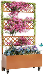 Kinchox Metal Raised Garden Bed with Trellis Outdoor Metal Planter Box with Planting Pockets Garden Box for Climbing Plants Privacy Planters for Patio