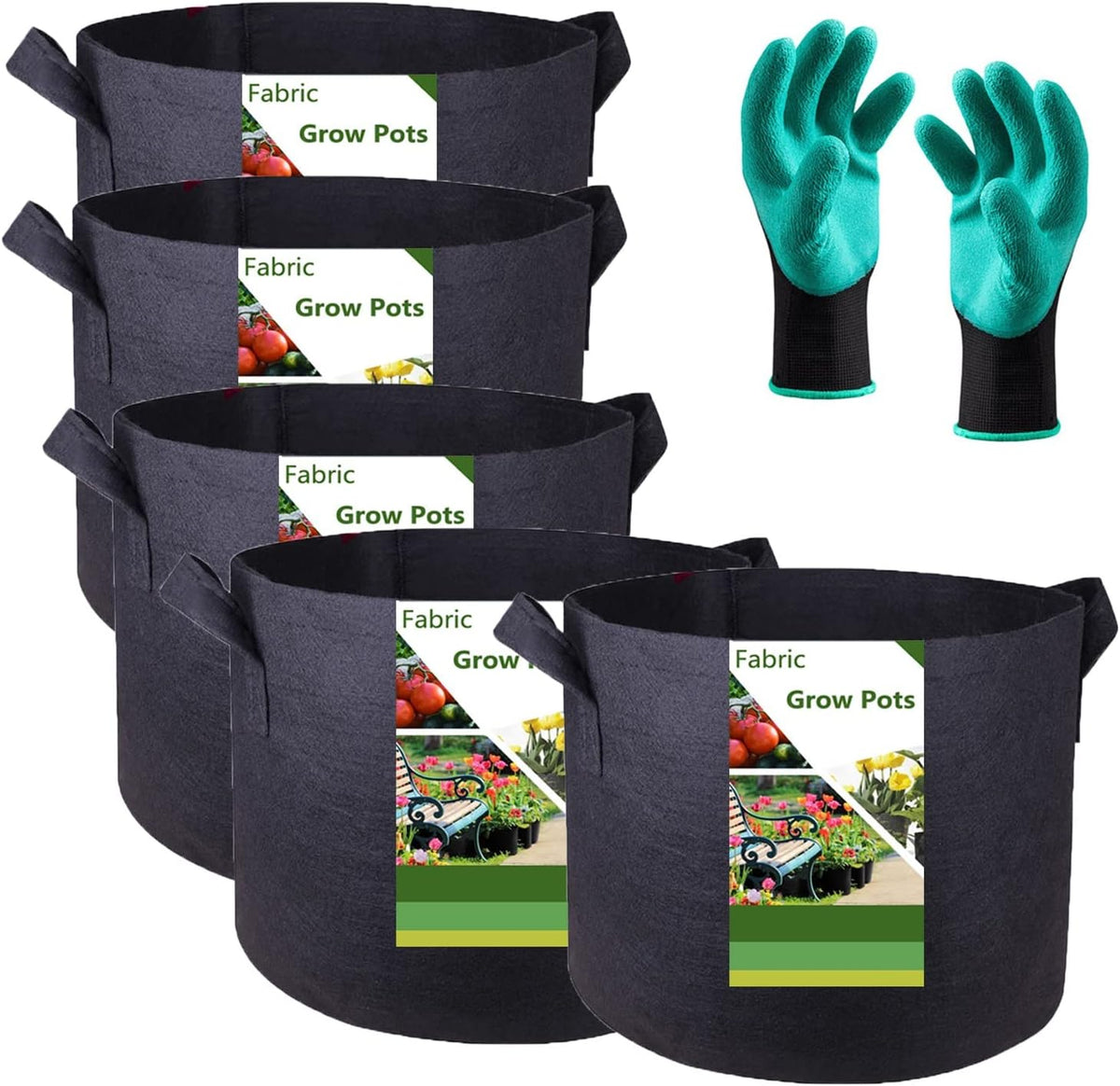 5-Pack 1 Gallon Plant Grow Bags (7x6 inch) Thickened Gardening Bags Fabric Plant Pots for Plant Nursery Bag,Garden Pots,Flower Pot,Herbs Veggies Planter Bag,Barrel Planter,Garden Container W/ Gloves