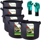 5-Pack 2 Gallon Plant Grow Bags (8x8 inch) Thickened Gardening Bags Fabric Plant Pots for Flower Pots,Plant Nursery Bag,Garden Pot,Herbs Veggies Planter Bag,Barrel Planter,Garden Container W/ Gloves