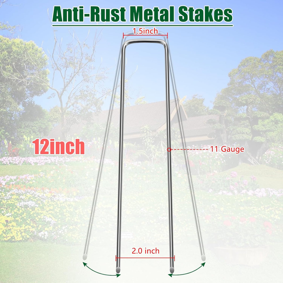12 Inch 11 Gauge Galvanized Landscape Staples Stakes for Decoration, 25/50/100pcs Garden Metal Stakes for Weed Barrier Fabric, Fence Stakes, Tent Stakes (12in, 50pcs)