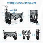 Yesker Foldable Wagon - 300lbs Collapsible Garden Carts with All Terrain Wheels for Outdoor Camping Sports Shopping Gardening - Heavy Duty Portable Utility Trolley (Gray)