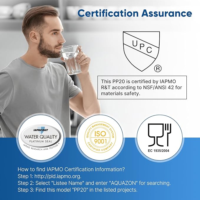 PUREPLUS 5 Micron 20" x 2.5" Whole House Sediment Home Water Filter, 20-inch Sediment Pre-Filtration, Replacement Cartridge Aqua Pure AP110-2C, Pentek P1-20/SP-P1-20/PX01-20, Watts FPMB5-20, 4Pack