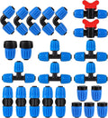 24 Pcs 1/2 Inch Drip Irrigation Fittings Kit,Drip Irrigation Hose Connector for 1/2 Inch Drip Tubing (1/2" ID x0.6-0.63" OD) with 5 Tees,5 Couplings,2 Switch Valves,5 End Cap,5 Elbows,2 Hose Adapter