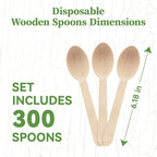 ECOLipak 300 Count Wooden Disposable Spoons, Compostable Wooden Spoons for Party, Camping, Traveling, Family Dinners