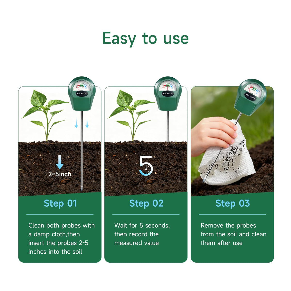 Zoiydals Soil Moisture Meter for Plants, Hygrometer Sensor Water Monitor, Plant Moisture Tester for Indoor Outdoor Garden, Potted Plants, Farm, Lawn, No Battery (Style 1)