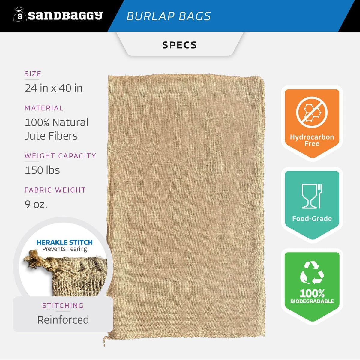 Sandbaggy Burlap Bags Large 24" x 40" - Potato Sack Race Bags for Kids & Adults | Perfect Birthday Party Game | Shrub & Plant Frost Protection - Food Grade (Pack of 20)