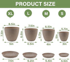 Plant Pots- 8.5/7.5/6.5/6 Inches 4 Pack Plastic Planters,Indoor Decor Flower Pots with Drainage Holes and Tray,Home Decor Flower pots for Indoor Plants Cactus, Succulents