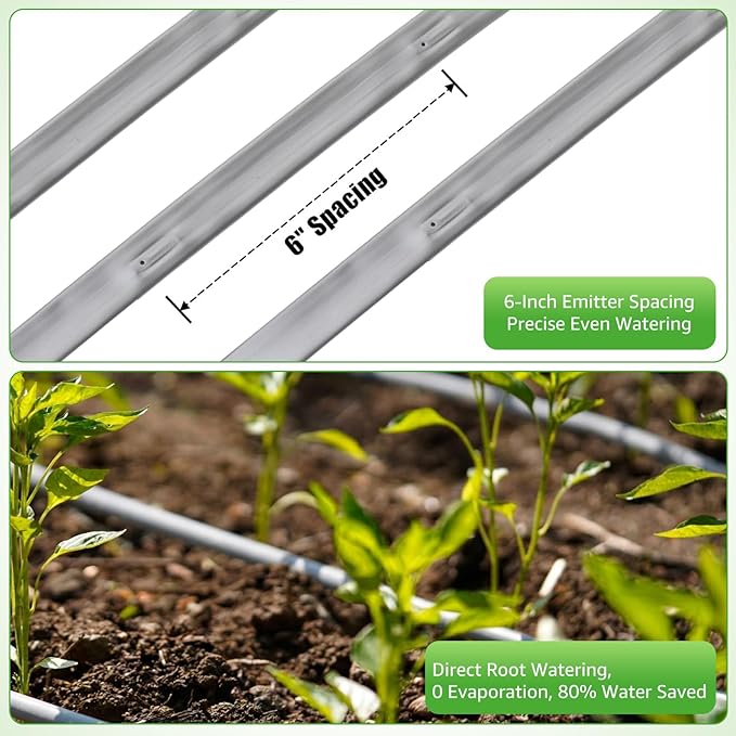 2000FT 5/8" Drip Tape Irrigation, 16 Mil Heavy Duty with 6" Emitter Spacing, Silver Reflective Drip Tape Resistant to Pecking & Biting, Heat-Safe for Seedlings, Ideal for Garden Farm Greenhouse Patio