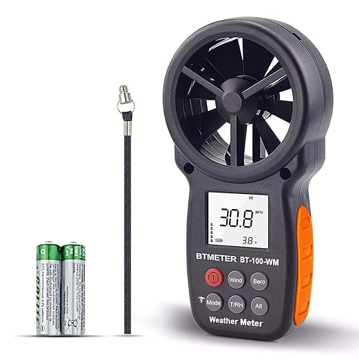 BTMETER Digital Anemometer Barometer Handheld, for Wind Speed Temperature Wind Chill Tester w/Humidity, Altitude, Barometric Pressure Meter for Climbing Drone HVAC CFM BT-100WM