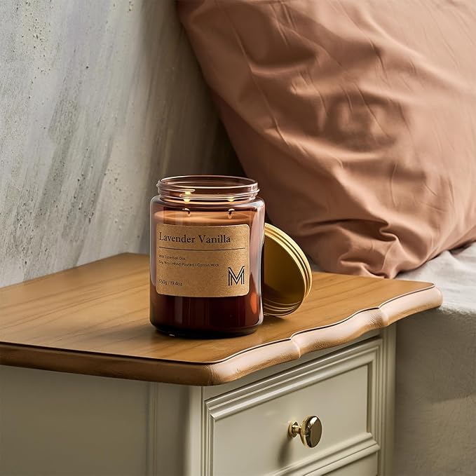 M&SENSE Lavender Vanilla Home Scented Candle | 19.4oz, 115-Hour Burn | Natural Organic Soy Wax | Long-Lasting for Stress Relief and Gifting | for Bedroom，Relaxing SPA，Office