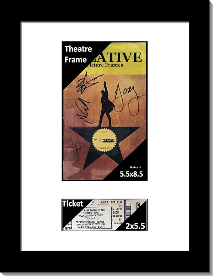 Creative Picture Frames [11x14bk-w] Black Theatre Frame with White Matting, Holds 5.5x8.5-inch Media Plus Ticket Including Installed Wall Hanger (Theatre Bill Not Included)