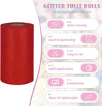 Glitter Tulle Rolls 6” by 50 Yards Sparkle Tulle Fabric Ribbon Sequin Tulle Netting Rolls for DIY Tutu Skirt Wedding Birthday Party Decoration (Red)
