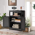 Tangkula Bathroom Floor Cabinet, Wooden Freestanding Storage Cabinet with Double Shutter Door & Adjustable Shelf, Storage Cabinet for Bathroom Living Room (Black)