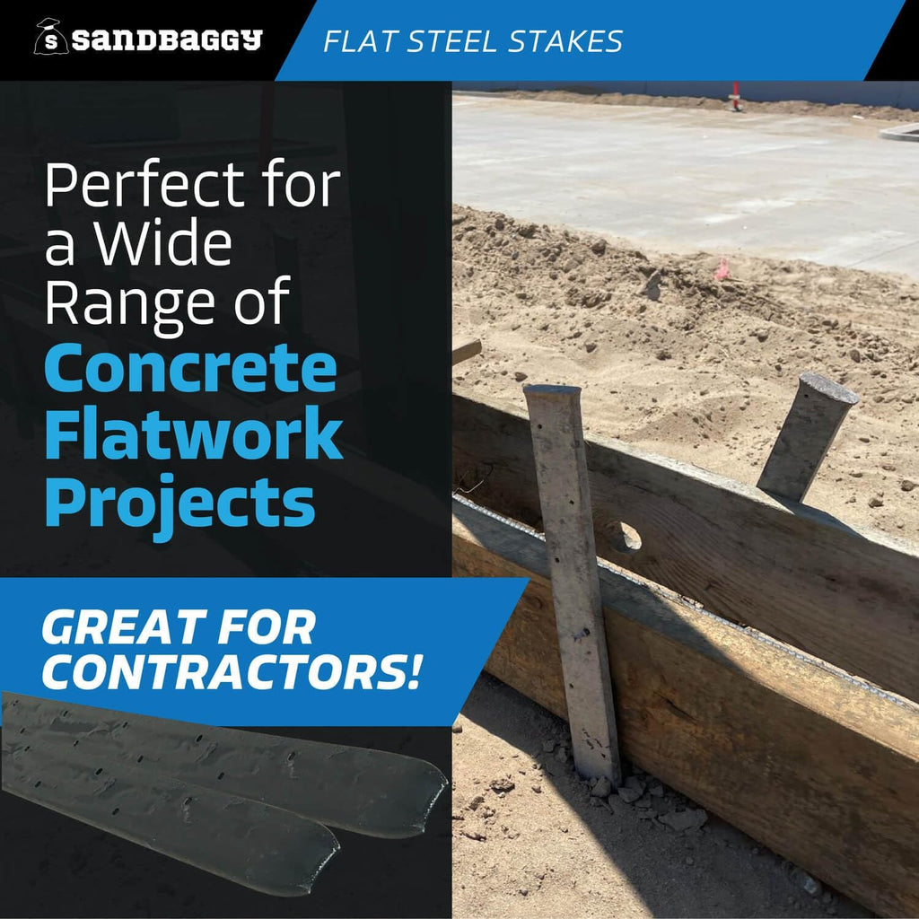 Sandbaggy Flat Steel Stakes for Concrete Forms with Nail Holes - 1.5" Wide - Painted - Removable, Reusable, V Point End - Construction Grade Stakes (20, 36 inch)