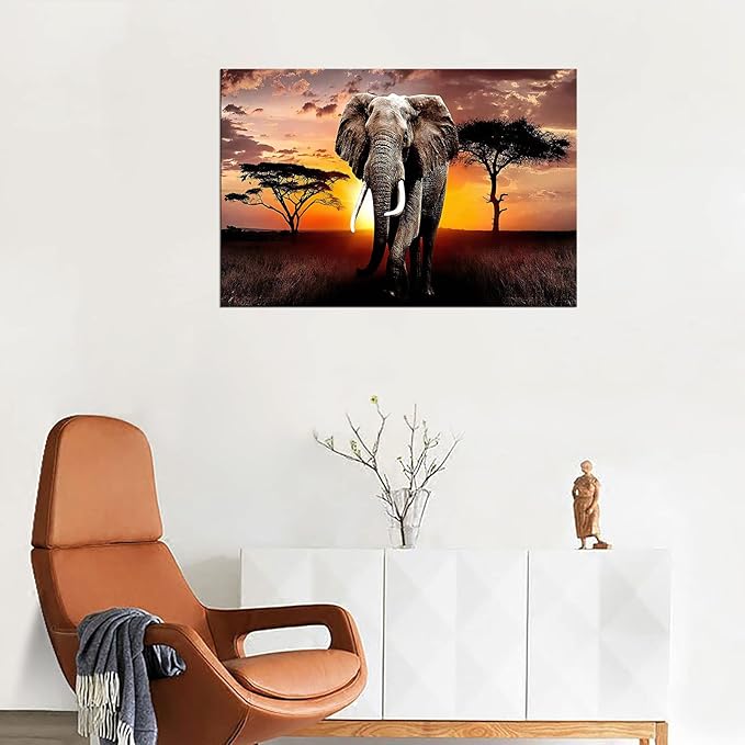 XXMWallArt FC3069 Canvas Wall Art Elephant Picture African Wild Animals Artwork Painting Print for Living Room Bedroom Kitchen Home and Office Wall Decor