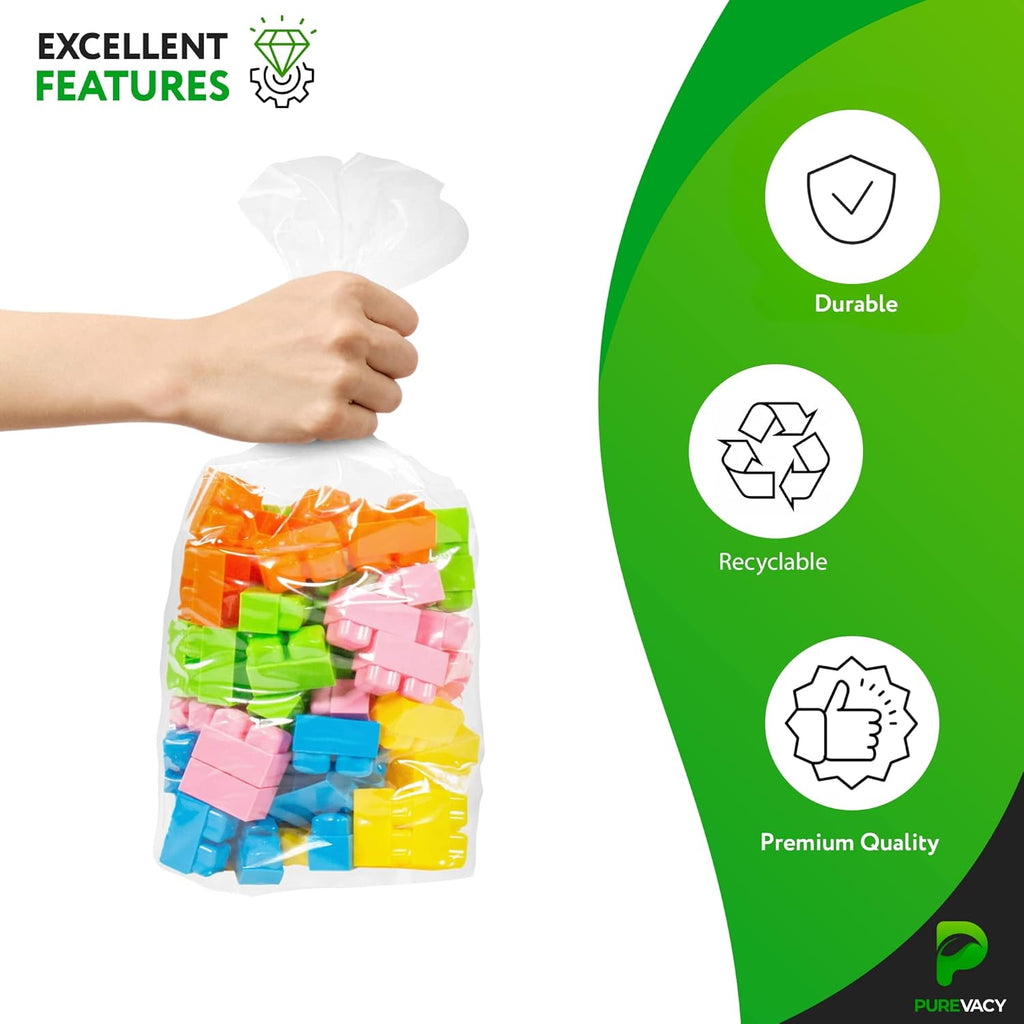 Gusseted Plastic Bags, 8 x 4 x 18 Inches. Pack of 1000 Clear Gusseted Poly Bags. 2 Mil Polyethylene Flat Bottom Bag with Side Gusset. Plastic Bread Bag. Clear Baggies for Treats
