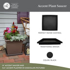 The HC Companies 14 Inch Accent Square Plant Saucer, Lightweight UV-Resistant Plastic Outdoor & Indoor Flower Pot Tray, 2-Pack Plant Pot Trays for Garden & Home Decor, Black