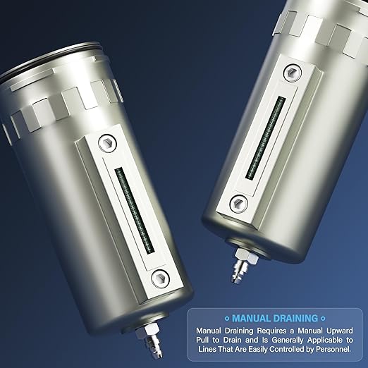 TAILONZ PNEUMATIC 0-240PSI 1/2 Inch NPT Industrial Grade Three Stage Air Drying System, Particulate Filter, Coalescing Filter, Desiccant Dryer and Air Regulator (Manual Drainage)