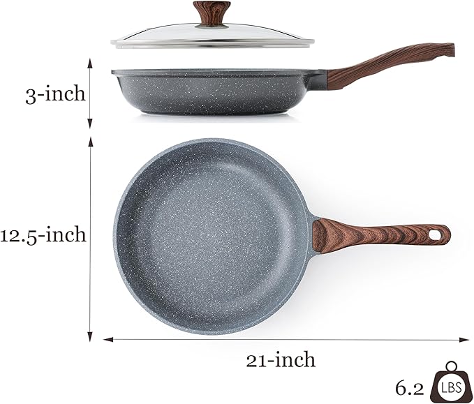 SENSARTE Nonstick Frying Pan Skillet with Lid, Omelet Pan with Cover, Healthy Cooking Chef's Pan, Kitchen Cooking Pan, Free of Intentionally Added PFOA/PFOS (12.5inch + Glass Lid)