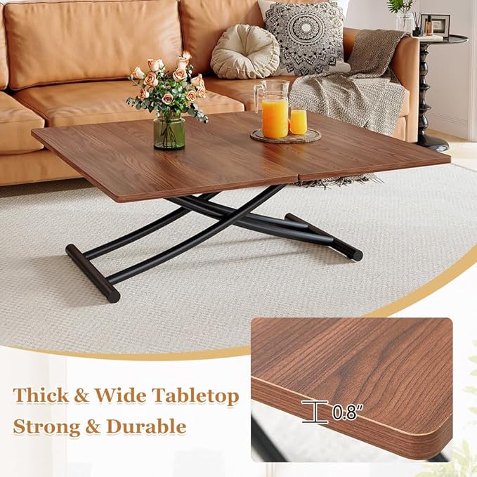 4 in 1 Folding Dining Table with Adjustable Lift Top & Wheels, Multi-Function Coffee Table to Dining Table for Apartments, Kitchens, Living Rooms, Scratch-Resistant & Easy Assembly