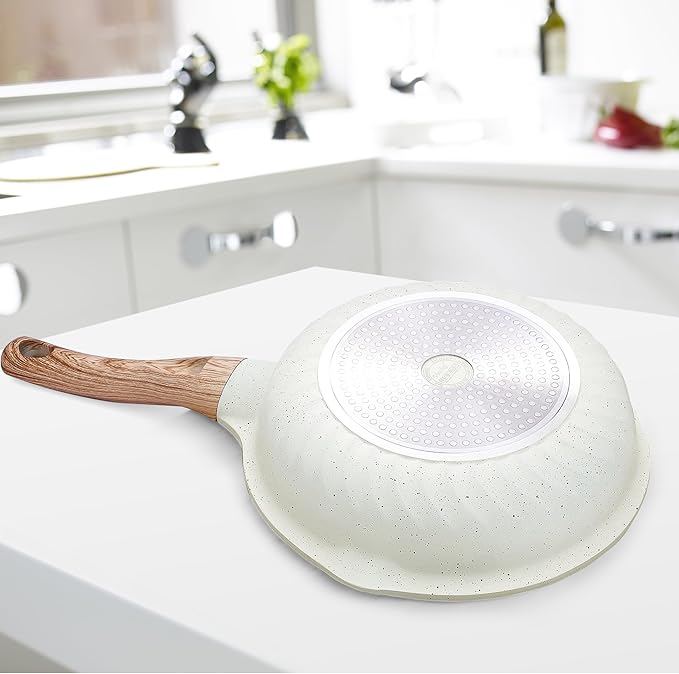 Vinchef Nonstick Deep Frying Pan, Saute Pan with Lid, 11"/5Qt, German 3C+ Ceramic Coating, Induction Compatible, White Color, Cookware for Kitchen