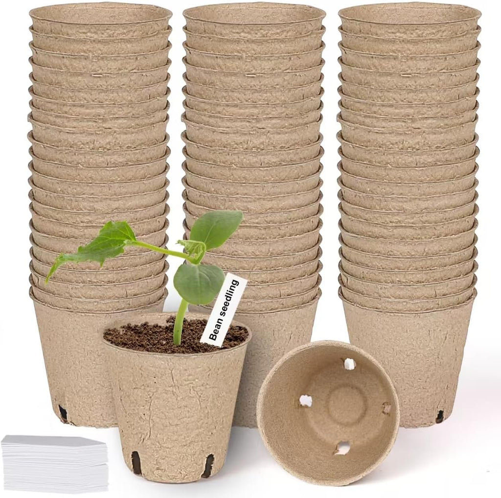60 Packs 3.15 Inch Peat Pots,Biodegradable Pots for Seedlings with Drainage Holes, Garden Germination Nursery Pots with 50Pcs Plant Labels