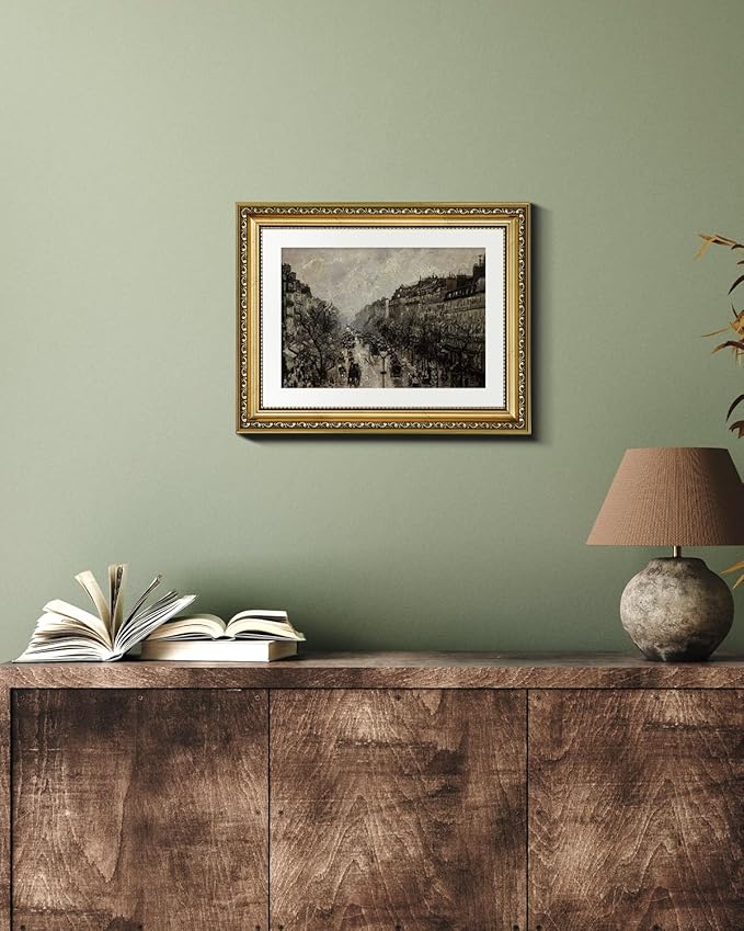 VIYYIEA Gold Framed Wall Art Canvas Print Home Decor for Living Room Classical Cityscape Artwork Wall Decorations Vintage Canvas Prints Parisian Street Bathroom Farmhouse Wall Pictures Office 11x14in