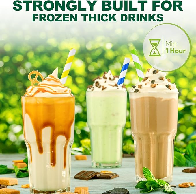 [10mm Wide] 8.5 inch Colossal Paper Straws for Smoothie & Milkshake - Colorful Stripes (Pack of 100)