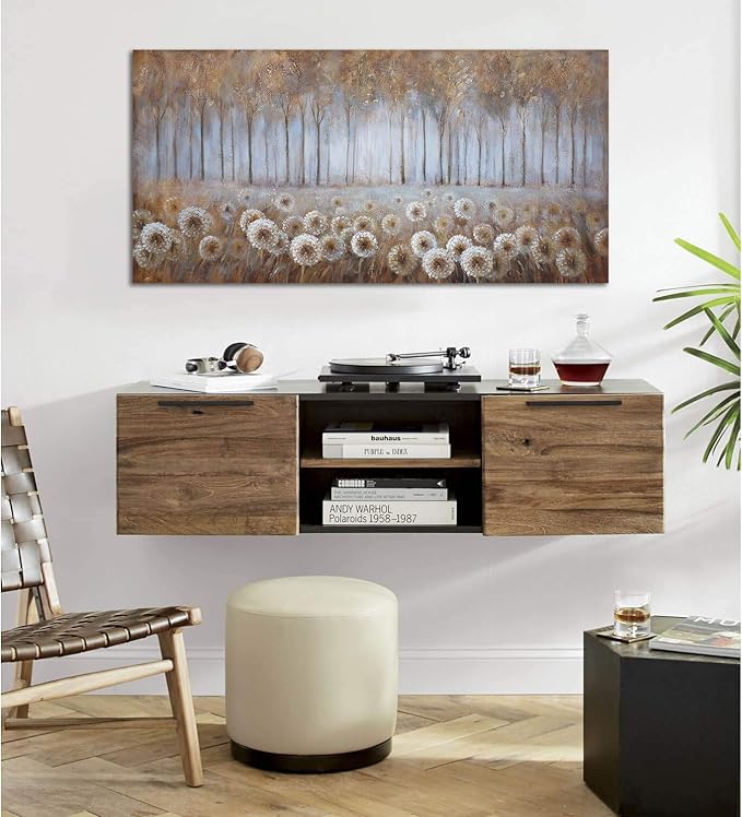 Large Brown Dandelion Canvas Wall Art for Living Room - Tree Theme Picture Modern Framed Prints Artwork Ready to Hang for Bedroom Home Decor - Size 24x48 IN