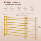 FAVOOSTY 4-Tier Expandable Shoe Rack, Adjustable Shoe Shelf Storage Organizer Space Saving Metal Free Standing Shoe Rack for Entryway Closet Doorway, Gold