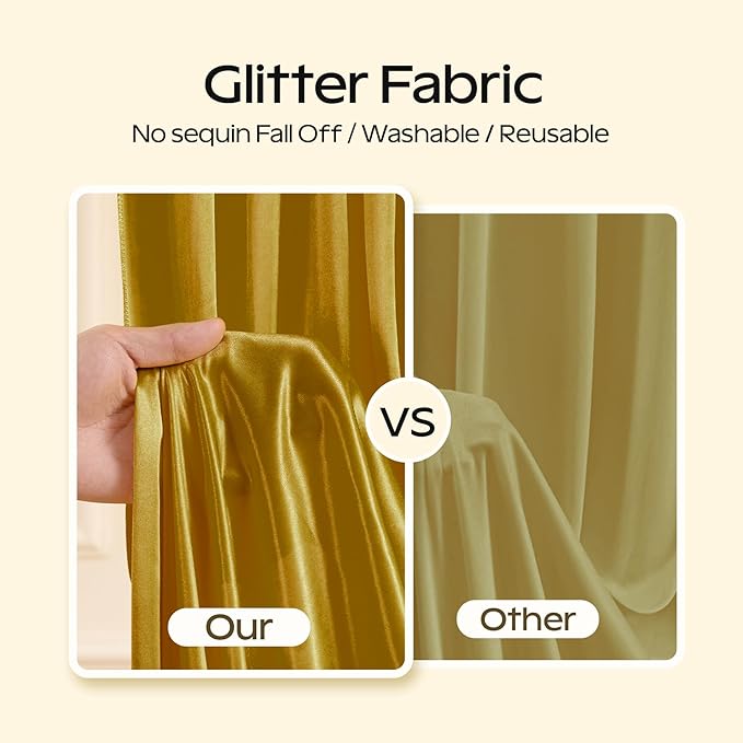 Dark Gold Glitter Backdrop Curtain for Parties Wedding,10Ft x 10Ft Satin Shimmer Photo Backdrop,Non-Wrinkle Sparkle Drapes for Backdrop,Back Drop for Photography, Birthdays,Weddings,Prom