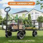  Heavy Duty Steel Garden Cart, 1200 LBS Load Capacity Garden Wagon with 10 inch Tire and 180° Rotating Handle Attach to ATV or Tractor Blac