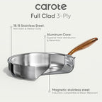 CAROTE 23pcs Tri-Ply Stainless Steel Cookware Set, Pots and Pans Set, Non Stick Induction Kitchen Cooking Sets, Nonstick Cookware Collection, Mirror Polish, Silver