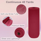 Deep Red Tulle Fabric Roll Spool Bolt (54 Inch by 40 Yards) Large Tulle Wedding Party Decoration, Tutu Skirt, Table Runner, Gift Wrapping, Bridal Shower, Soft & Drape (Burgundy)