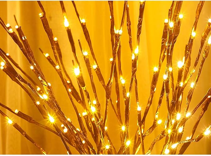 Lights Twig - 60 LED Waterproof & Battery Operated Branch Lights for Vases, Magical Light Up Twigs for Create Christmas Ambience and Lighting Up Dark (3 Pack, Warm Yellow)