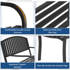 Maemttes Outdoor Bench Garden Bench, Weatherproof Anti-Rust Heavy-Duty Outside Benches Clearance, Wrought Iron Metal Bench for Front Porch, Patio, Park
