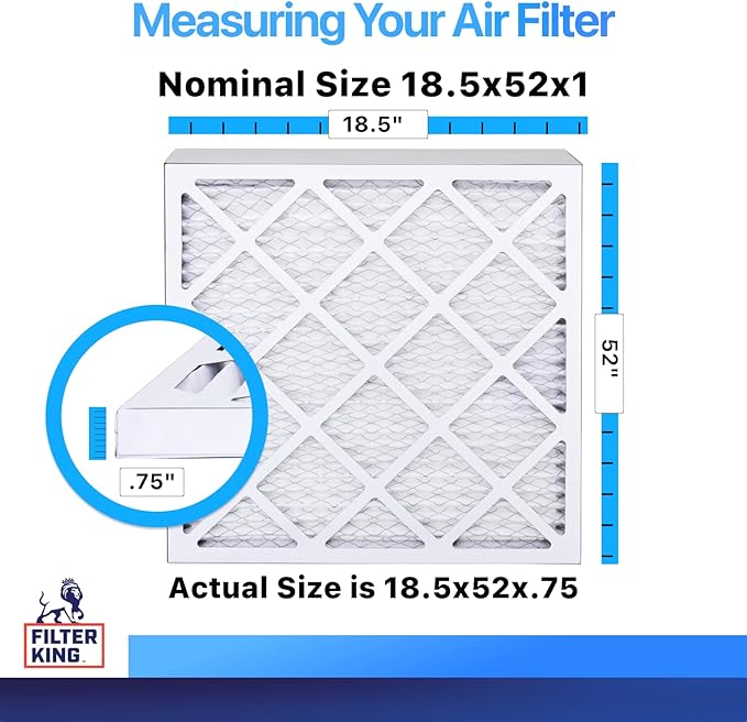 Filter King 18.5x52x1 Air Filter | 4-PACK | MERV 8 HVAC Pleated A/C Furnace Filters | MADE IN USA | Actual Size: 18.5 x 52 x .75"