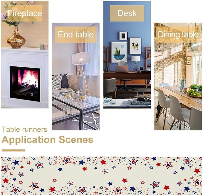 4th of July Table Runner, American Stars Patriotic Independence Day Table Runner for Indoor Outdoor Party Home Kitchen Dining Table Decor, Blue Red, 13x90inch