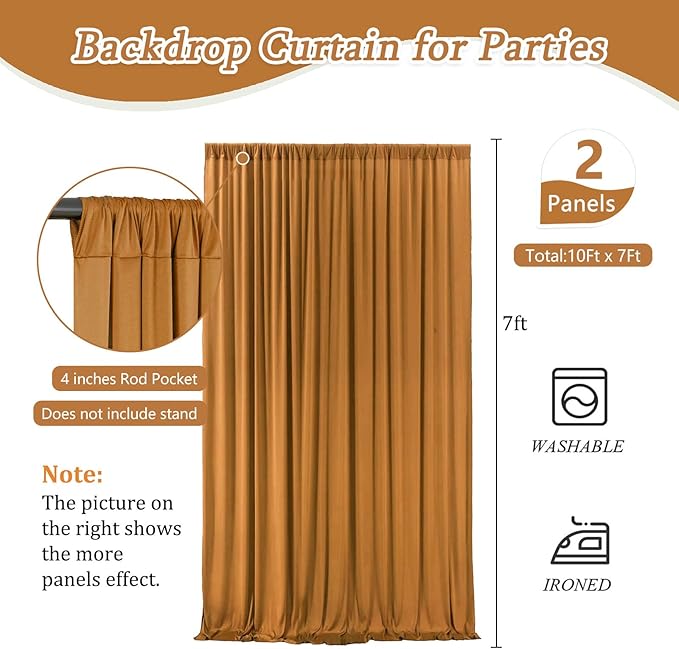 10 x 7 Feet Brown Backdrop Curtain for Partie, Background Curtains for Photoshoot, Birthday, Wedding, Halloween, Thanksgiving, Christmas Day, New Year Party Decorations 5Ft x 7Ft, 2 Panels