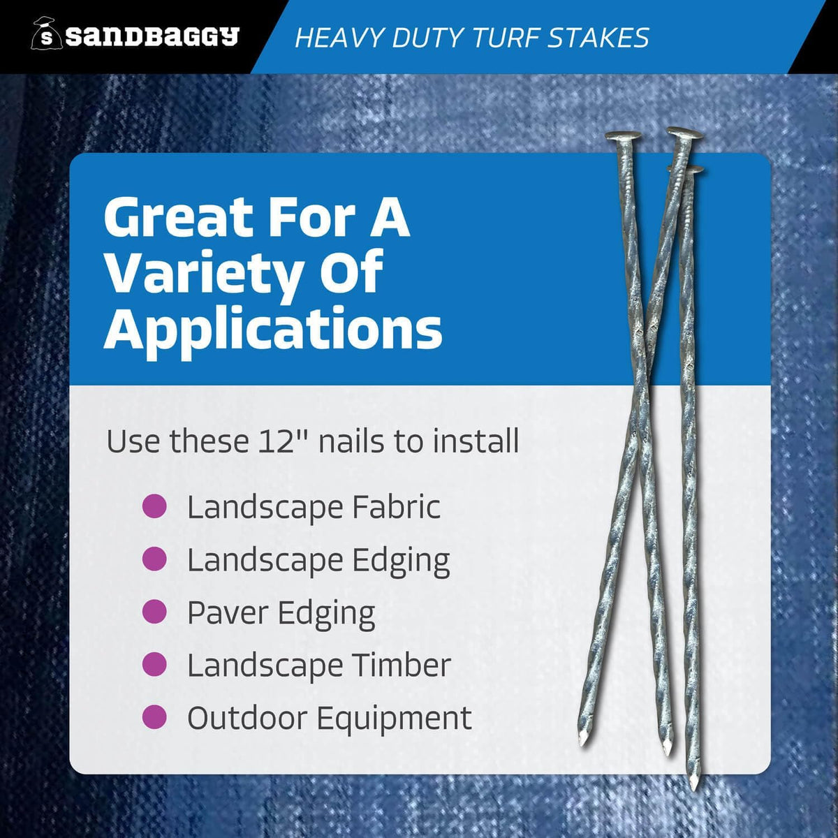 Sandbaggy 12" Heavy Duty Galvanized Artificial Turf Stakes - Spiral Landscape Nails - Ground Spikes/Pins, Synthetic Grass, Lawn, Edging, Weed Barrier Fabric (12 inch - Ultra Heavy Duty, 100, Count)