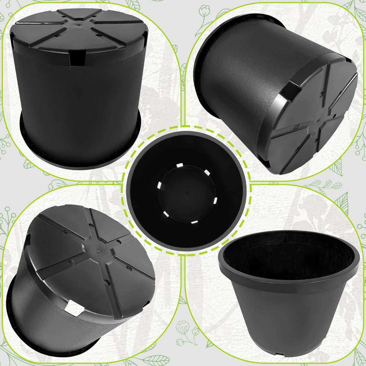 20 Gallon Nursery Pots Plastic Container Injection Molded Pot for Plants Flexible with Drainage Holes Suitable for Plants Soil Growers or Hydroponics Black 10 Pcs