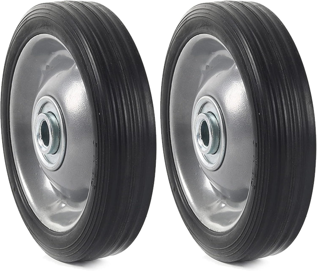 AR-PRO (2-Pack) 5" x 1.2" Flat Free Solid Rubber Wheel Assemblies - Replacement Hand Truck Wheels with Ball Bearings and 1/2" Bore Hole Diameter - Heavy-Duty Solid Rubber Tire 88 lbs Load Capacity