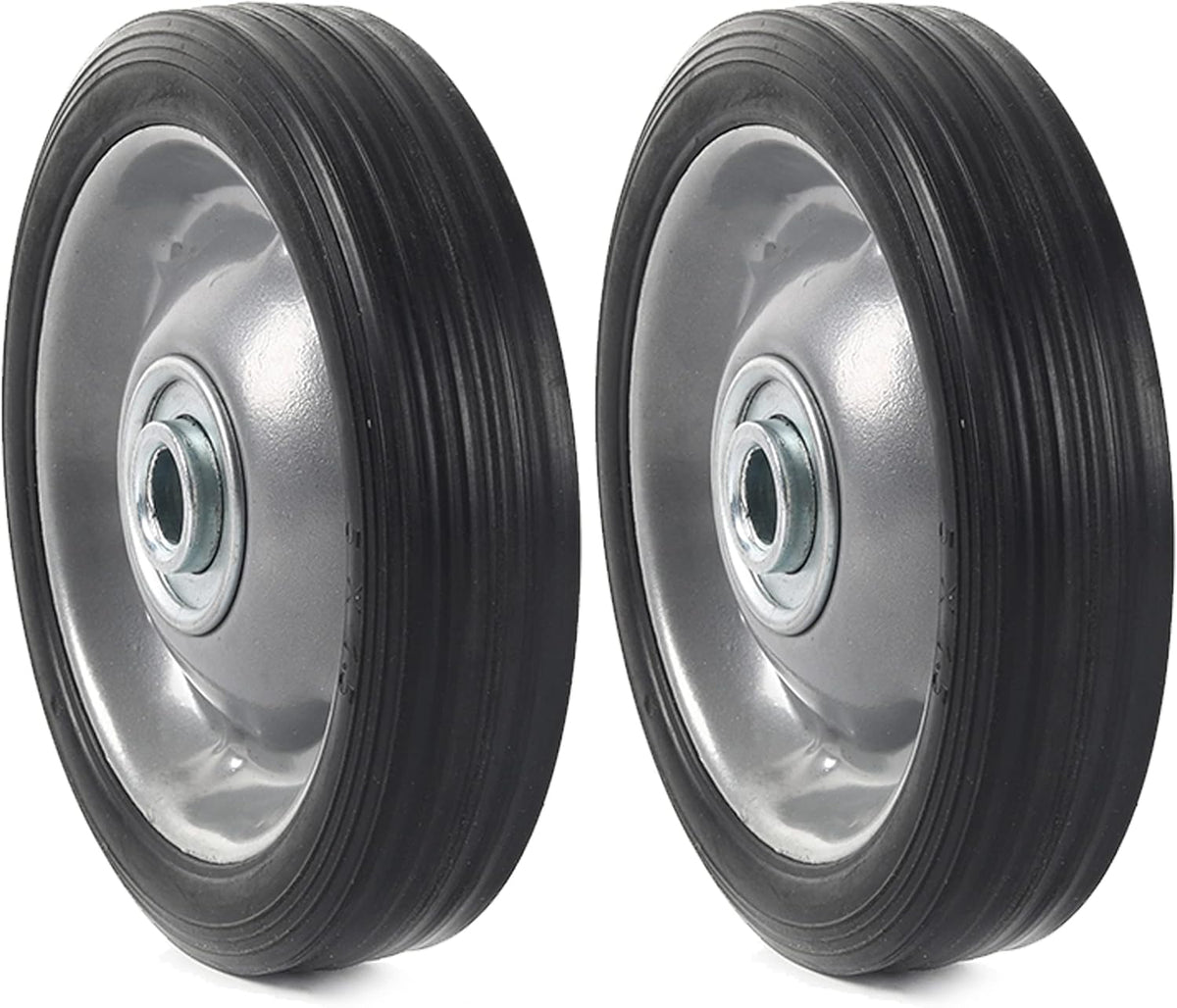 AR-PRO (2-Pack) 5" x 1.2" Flat Free Solid Rubber Wheel Assemblies - Replacement Hand Truck Wheels with Ball Bearings and 1/2" Bore Hole Diameter - Heavy-Duty Solid Rubber Tire 88 lbs Load Capacity